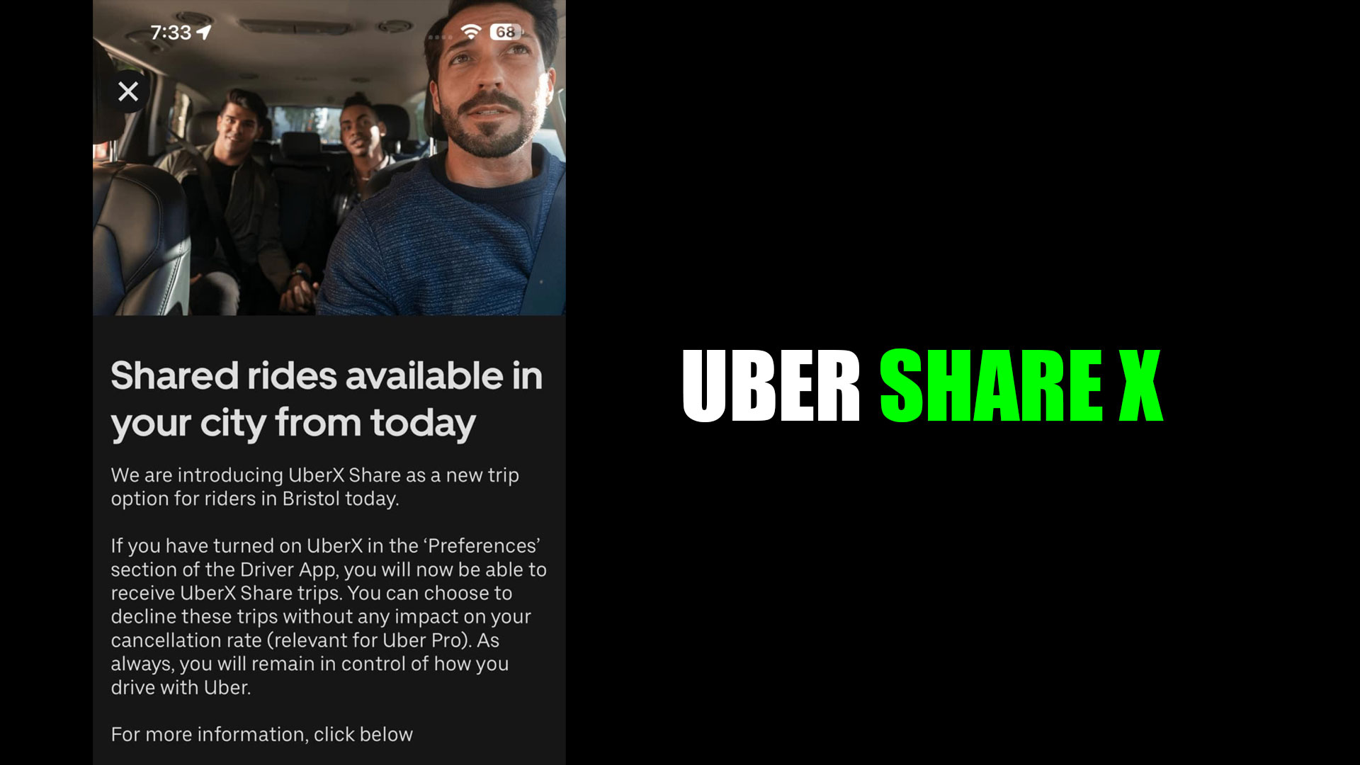 Uber X Share in where passengers can share a journey