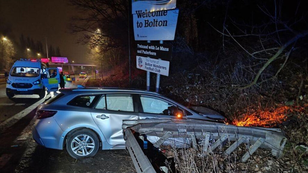 Taxi Driver Arrested After Crashing Into ‘Welcome to Bolton’ Sign While Over Twice the Drink-Drive Limit