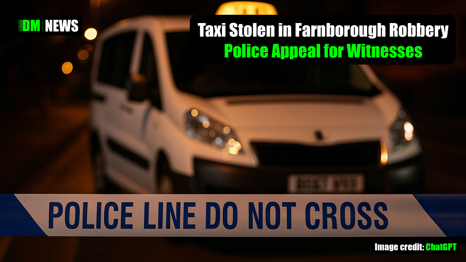 Taxi Stolen in Farnborough Robbery – Police Appeal for Witnesses