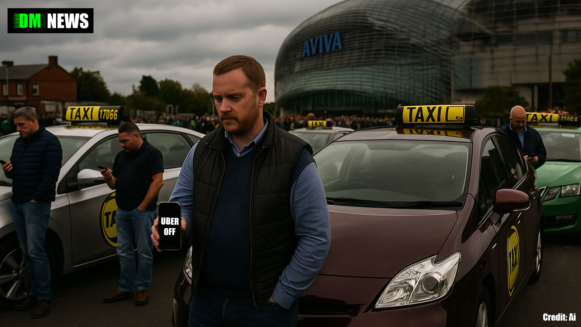 Dublin taxi drivers stage ‘app-off’ protest over Uber’s new fixed fare rule