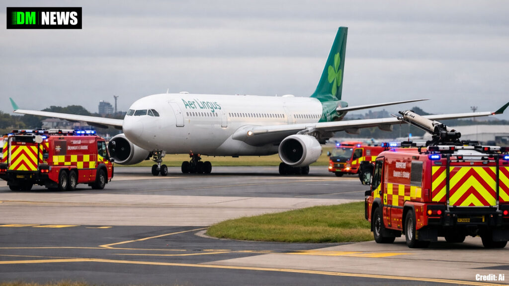 Plane Swarmed by Fire Engines After Manchester Airport Landing
