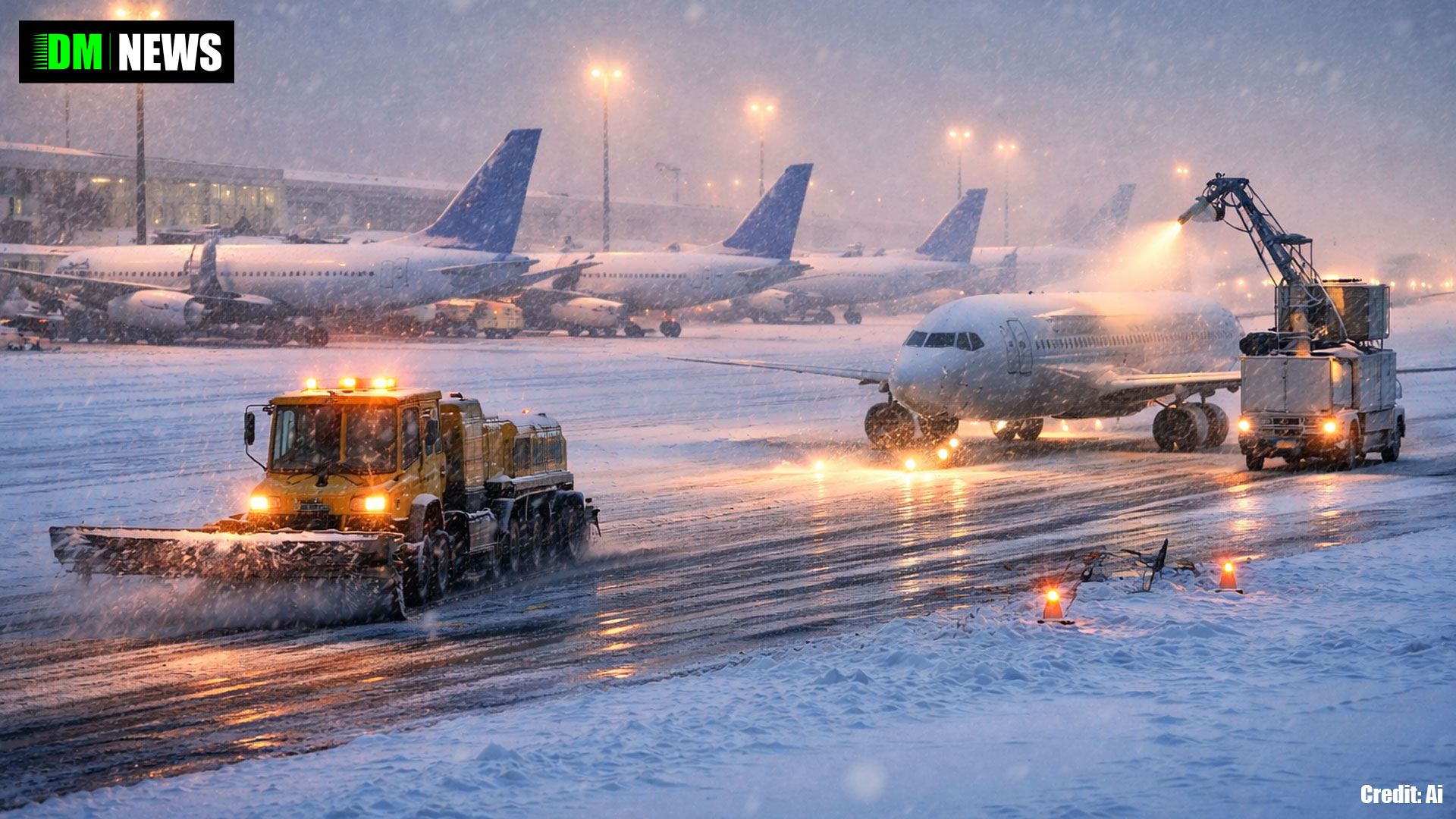 Airport Runway Closed and Flights Cancelled Due to Snow