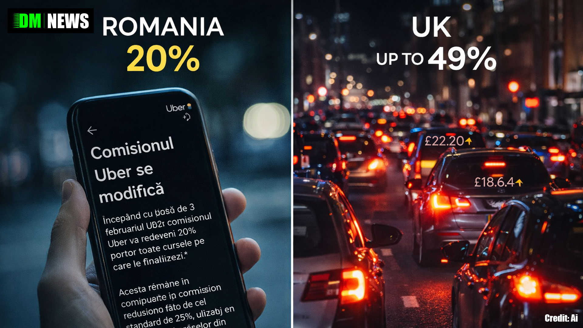 Uber Commission Cut to 20% in Romania as UK Drivers Face Rates of Up to 49%