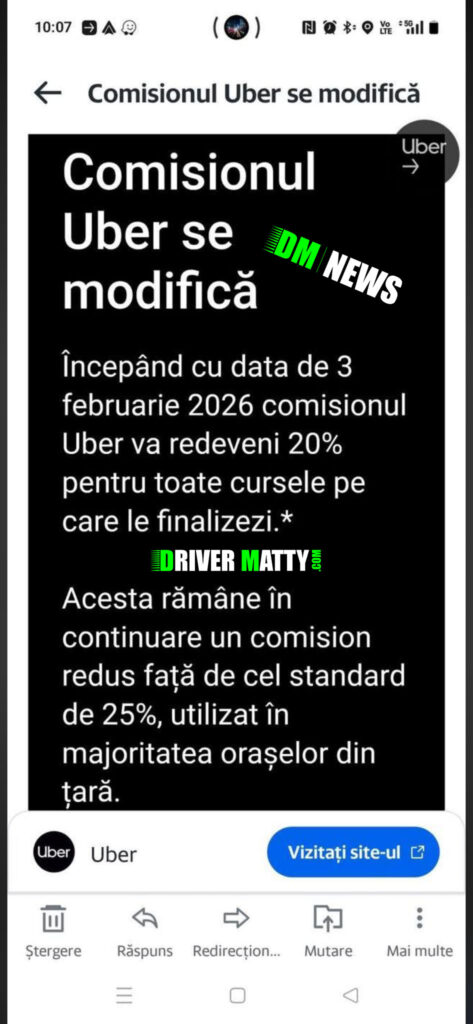 Uber Commission Cut to 20% in Romania as UK Drivers Face Rates of Up to 49%