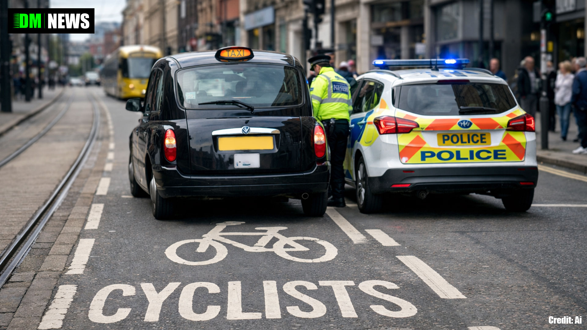 Black Cab Stopped Driving Through Cyclist-Only Section on Deansgate, Manchester