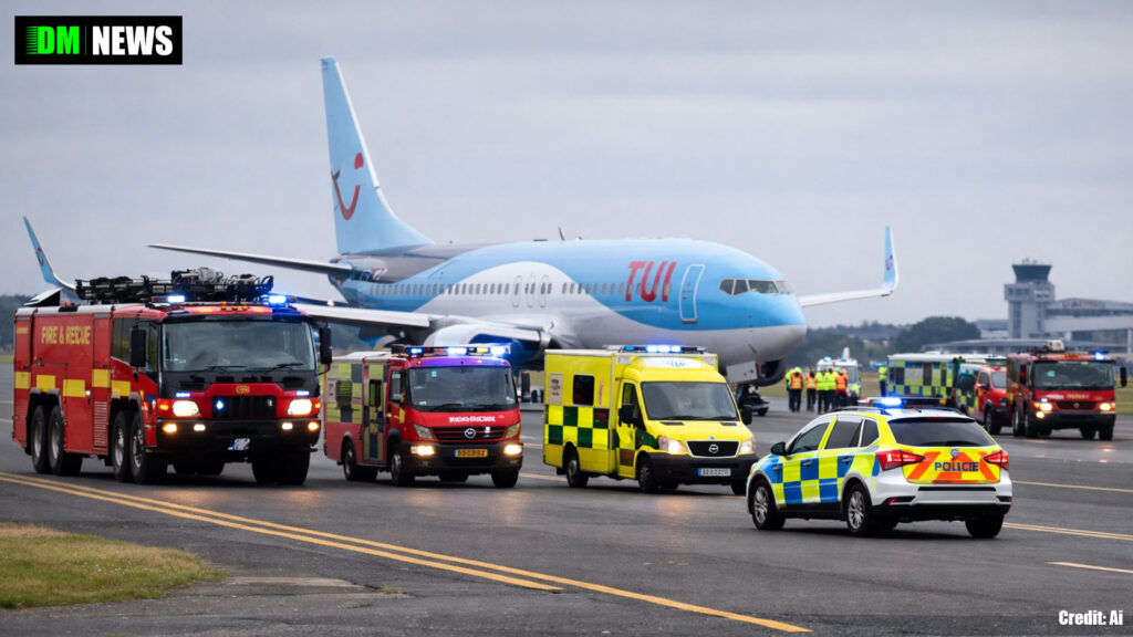 Emergency services carry out plane crash training exercise at Manchester Airport today