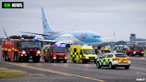 Emergency services carry out plane crash training exercise at Manchester Airport today