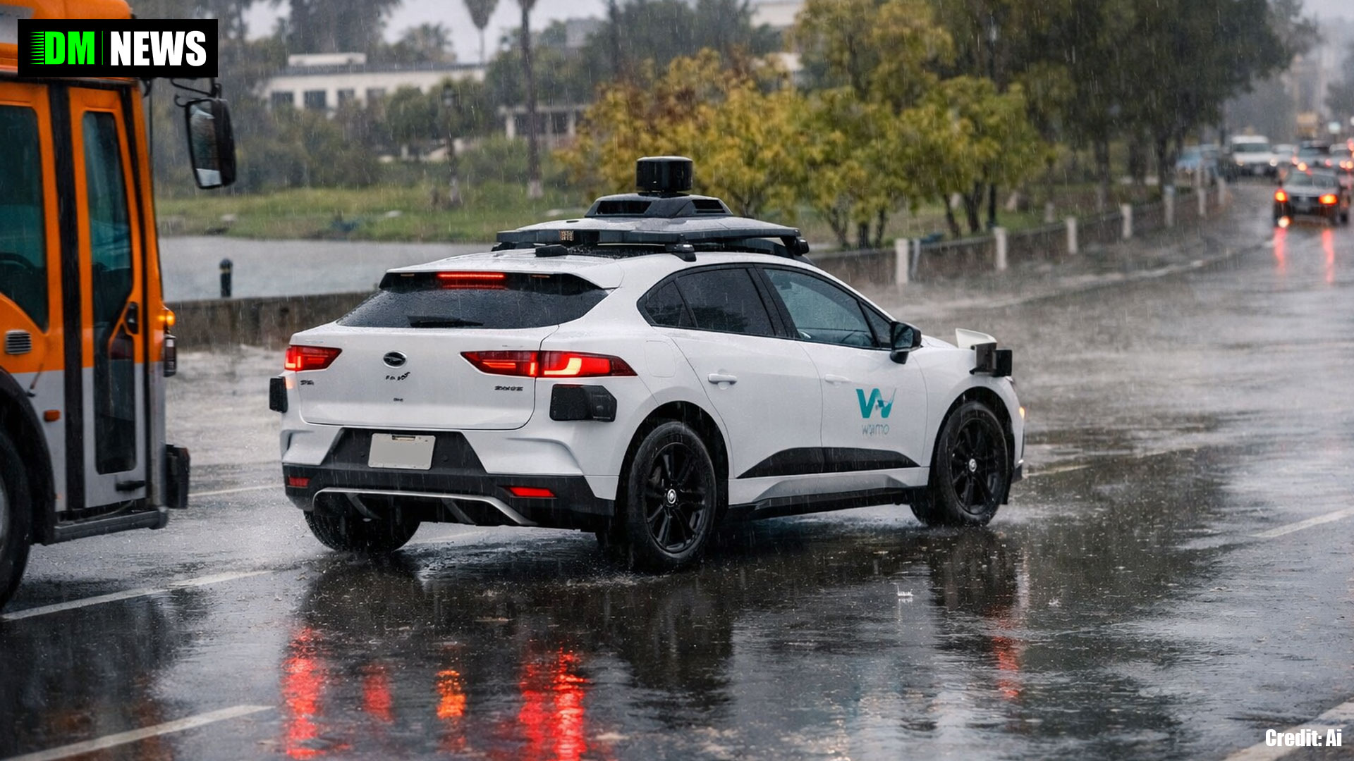 Waymo robotaxi spotted unable to cross puddle in Los Angeles