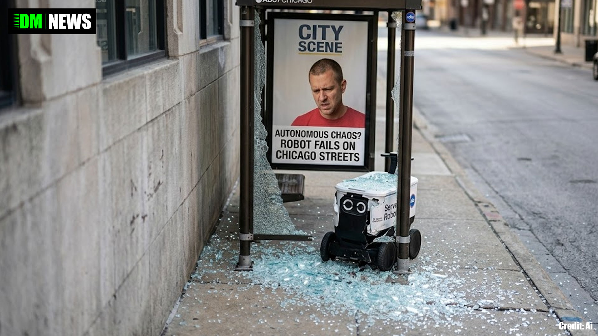 Delivery Robot Crashes into Chicago Bus Shelter as UK Accelerates Driverless Taxi Plans