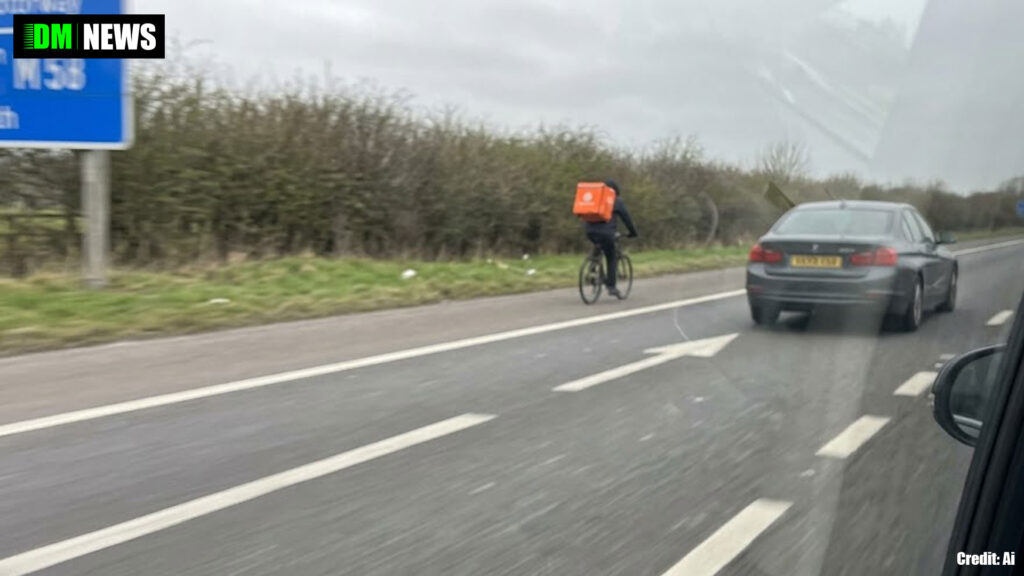 Delivery Cyclist Spotted on M58 Hard Shoulder